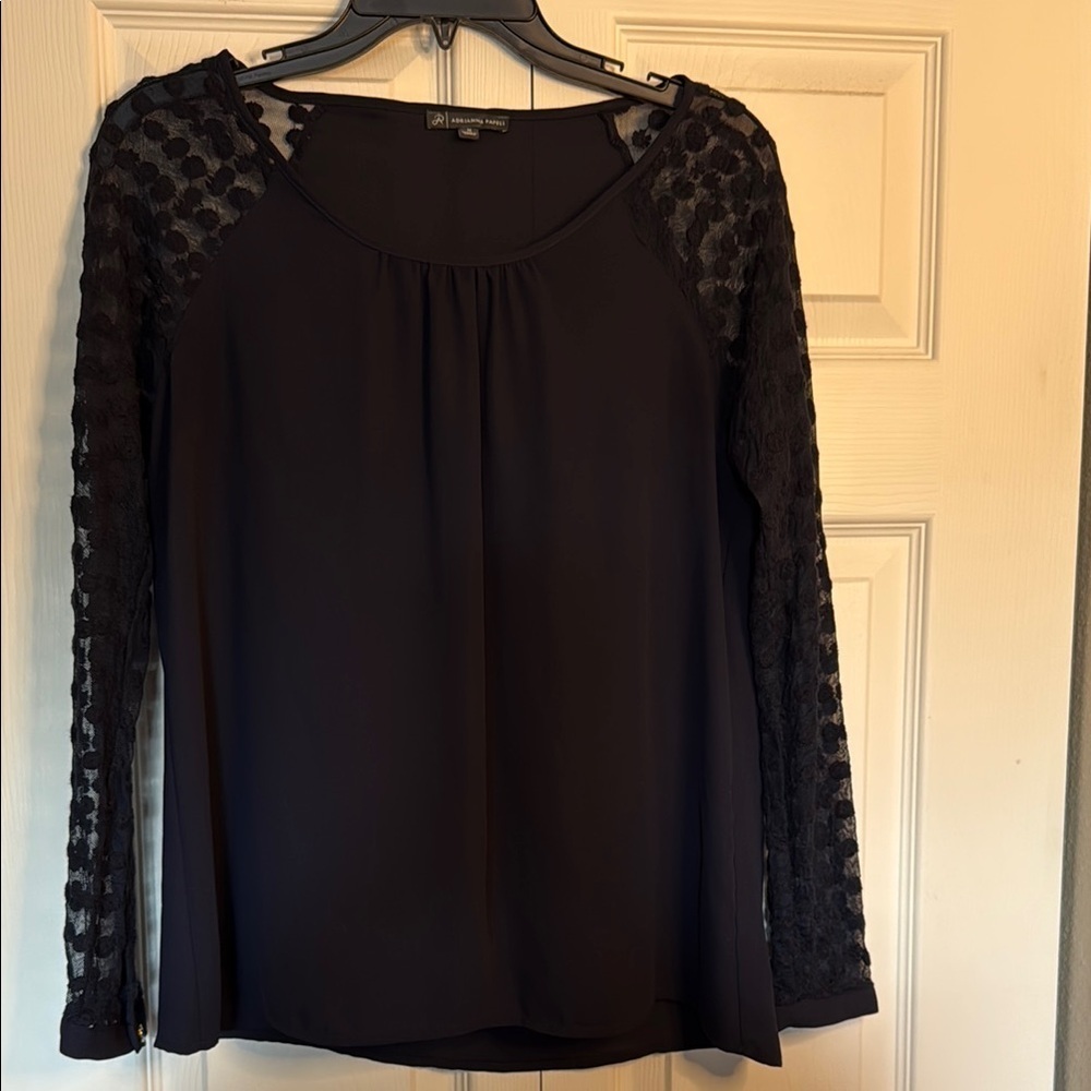 Adrianna Papell Navy Lace Sleeve Blouse size L